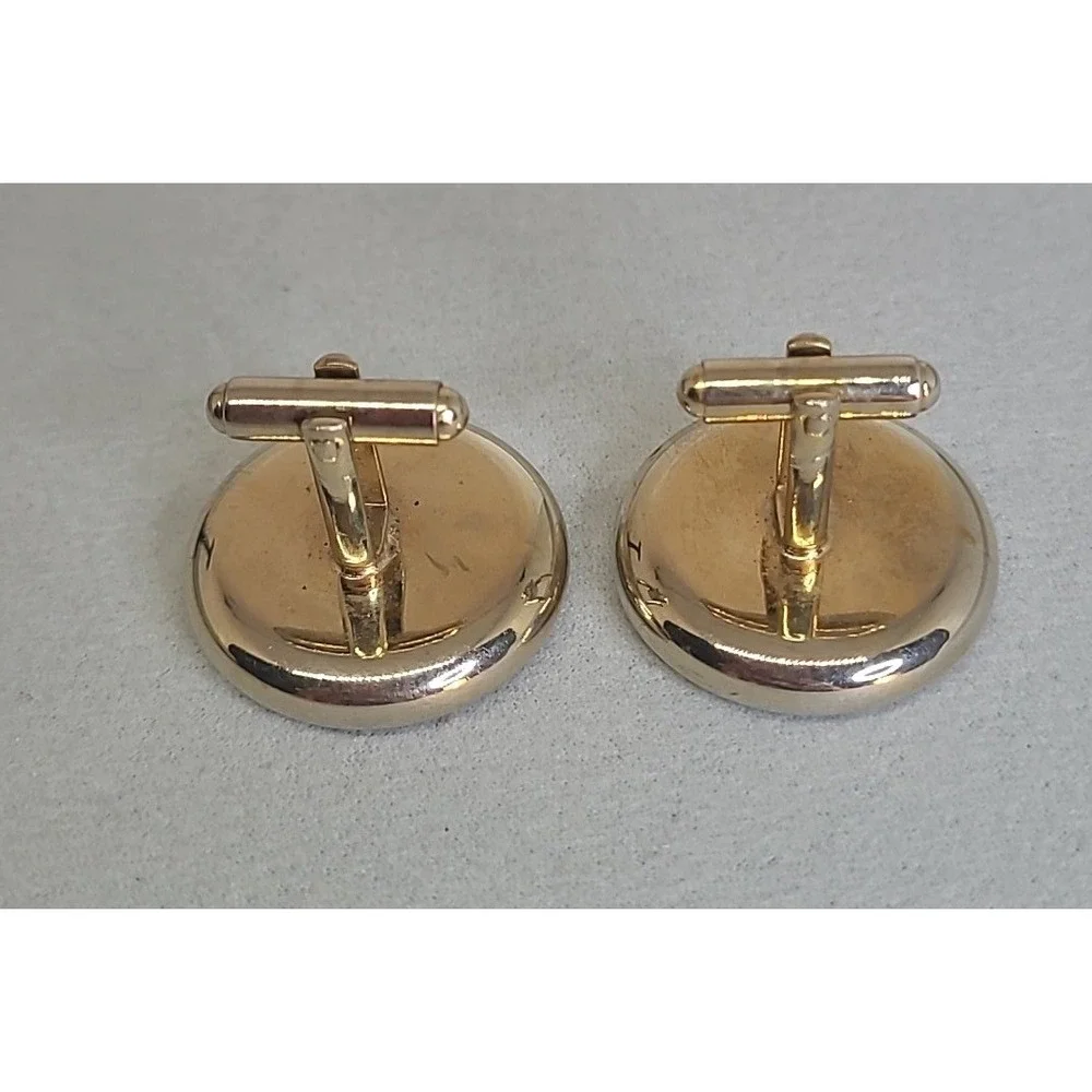Vintage Cufflinks Men Gold Tone Wood Red Enamel Shield Lion Rampant Heraldic